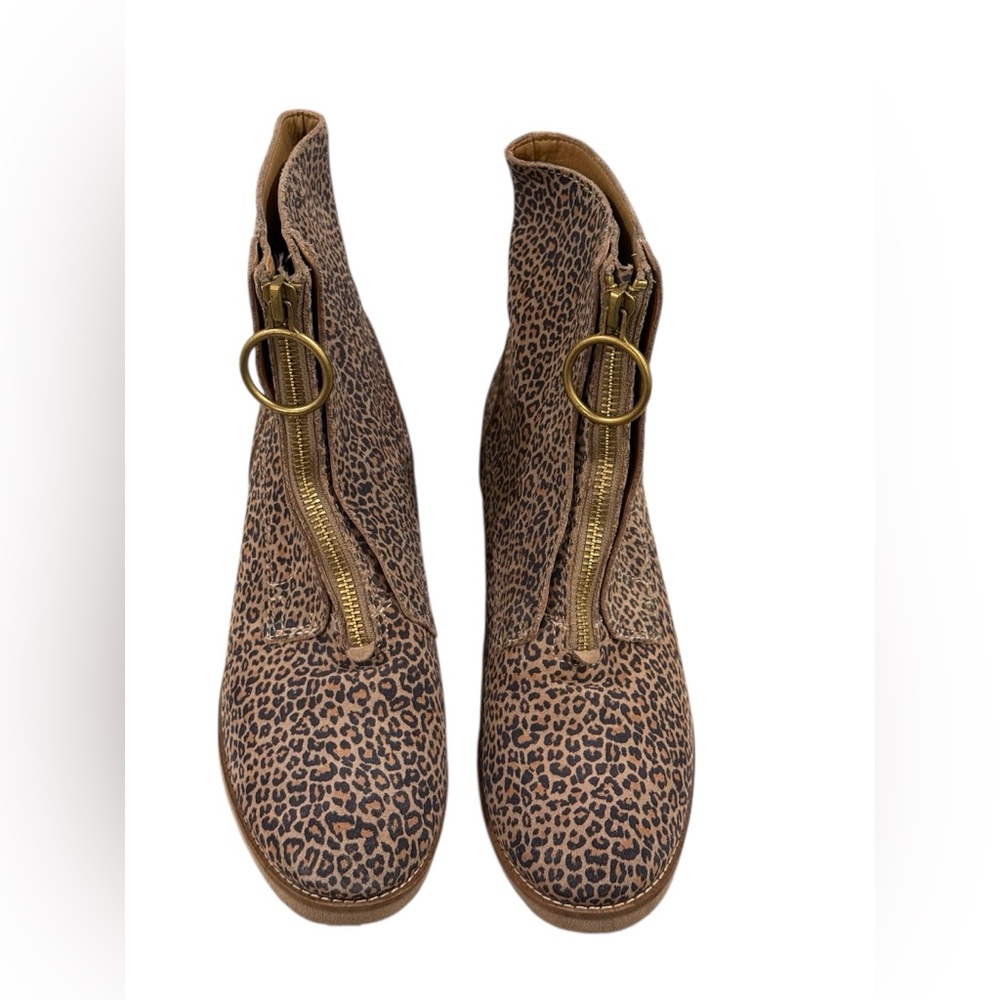 NEW Lucky Brand Leather Leopard Print Zip Front Ankle Bootie ~ Size 9.5